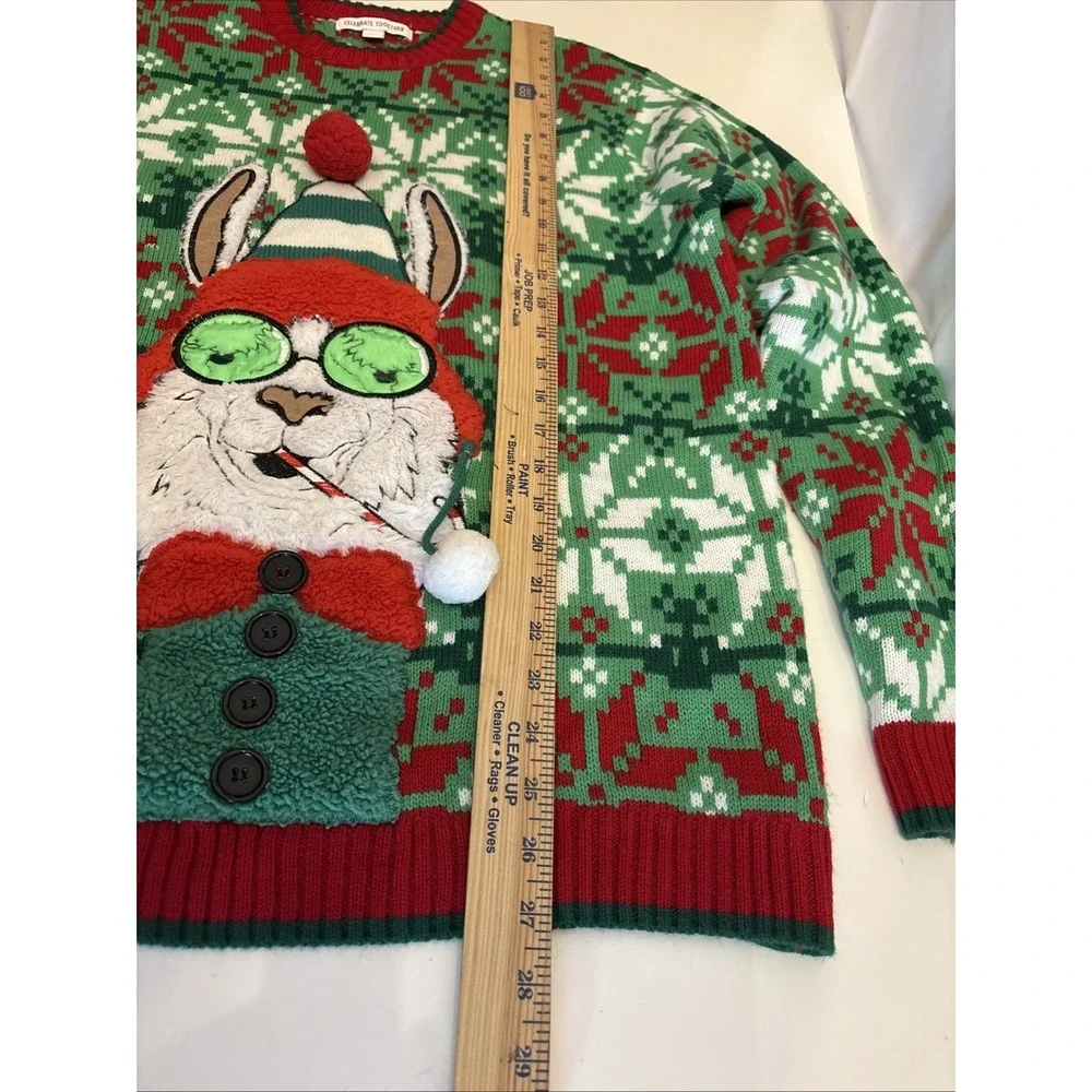 Celebrate Together Unisex Christmas Llama Green Sweater L Holiday‎ Festival